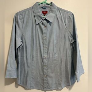 NWT Talbots Light Blue Cotton Button Down 14P Tailored Career Blouse Lightweight